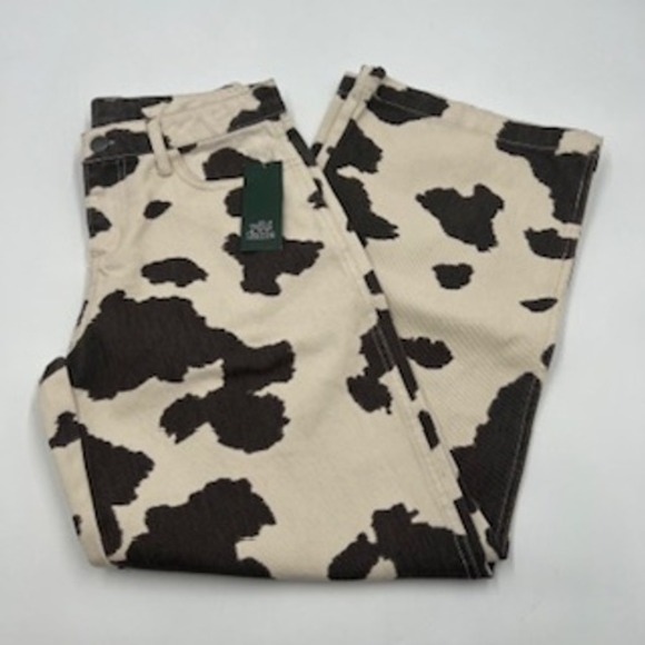 wild fable Denim - Wild Fable Womens Brown Cow Print High Rise Wide Leg Denim Pants XS New